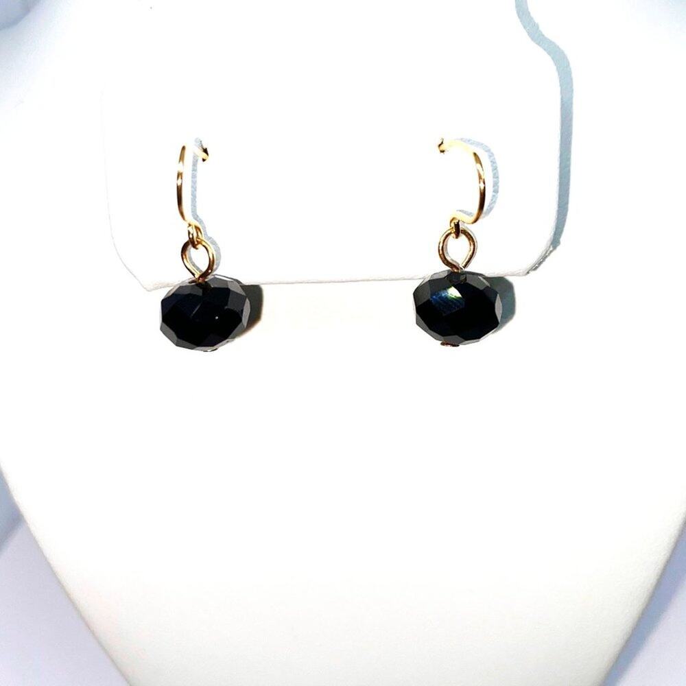 Black Textured Bead Gold-Tone Dangle Earrings
